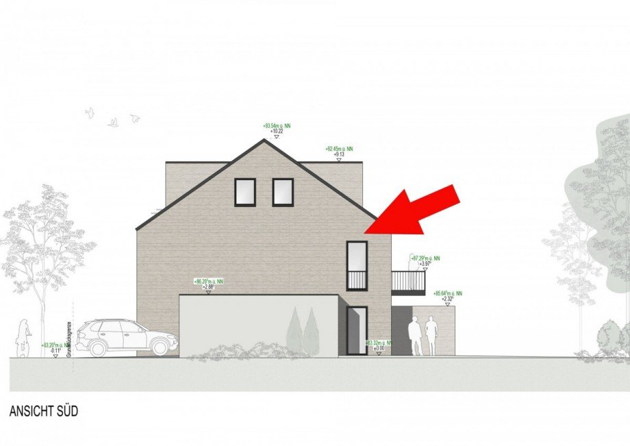 Ansicht S�d Maisonettewohnung Heiden